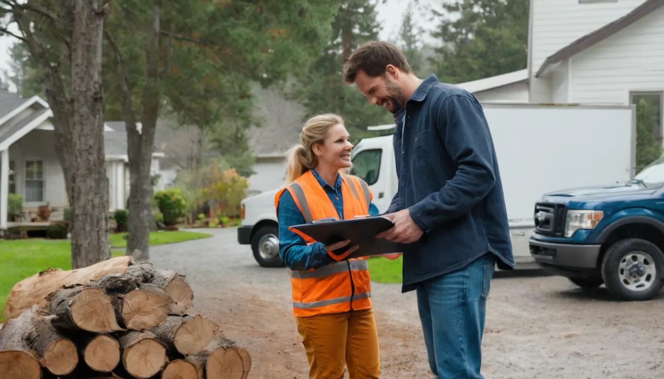 Homeowner reviewing a written tree quote with a local provider